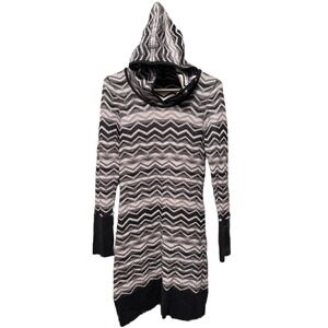 PrAna Hooded Sweater Dress Knit Gray Black Chevron Long Sleeve Womens‎ Small
